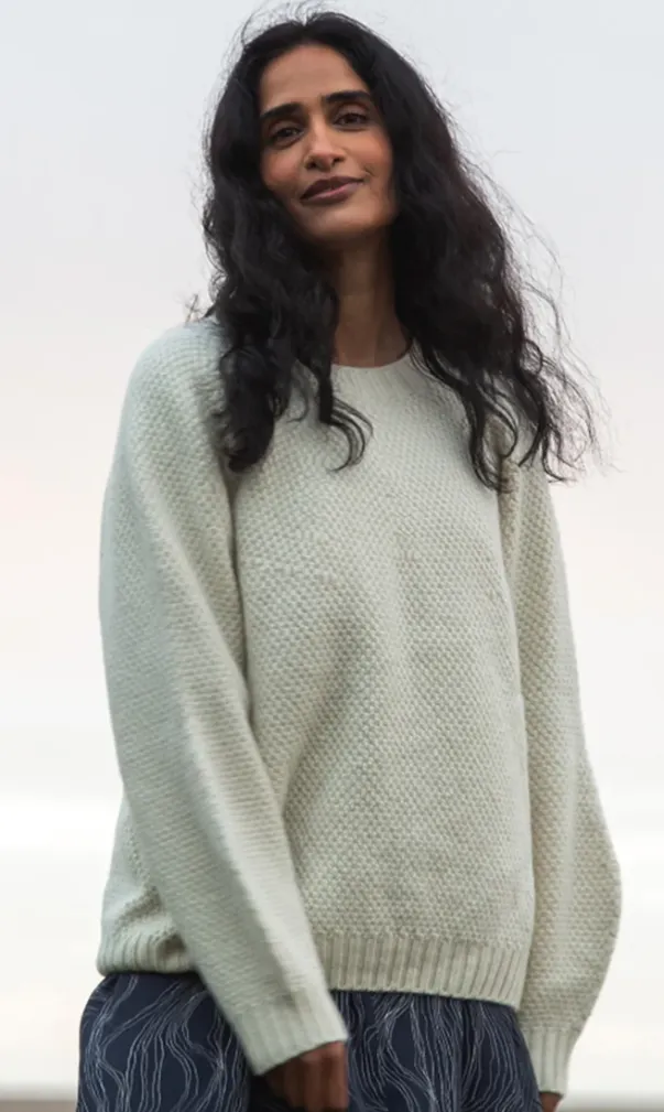 Maria Lambs Wool Jumper In White Un-Dyed