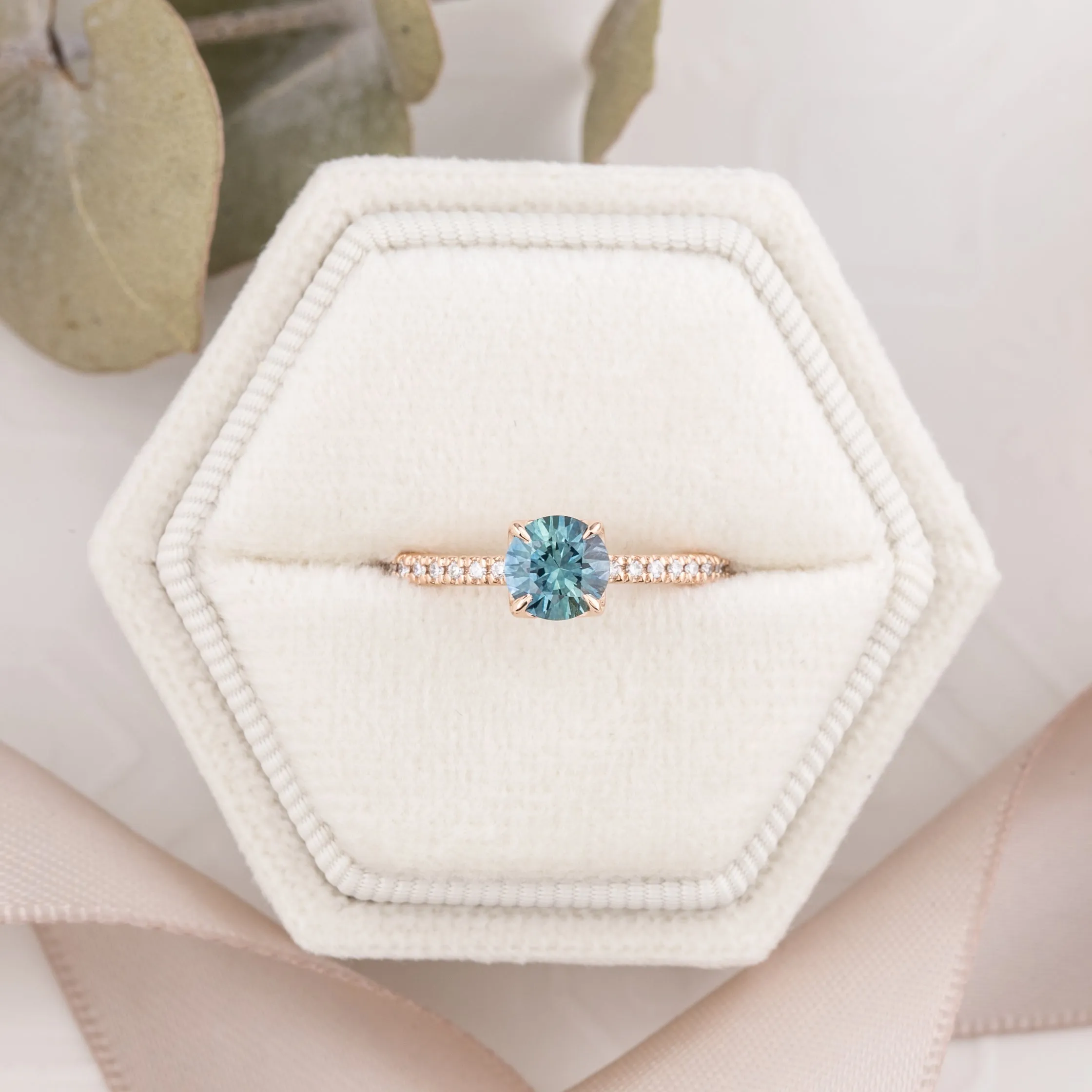 Maria Ring 0.75ct Blue Green Montana Sapphire, 14k Rose Gold (One of a kind)