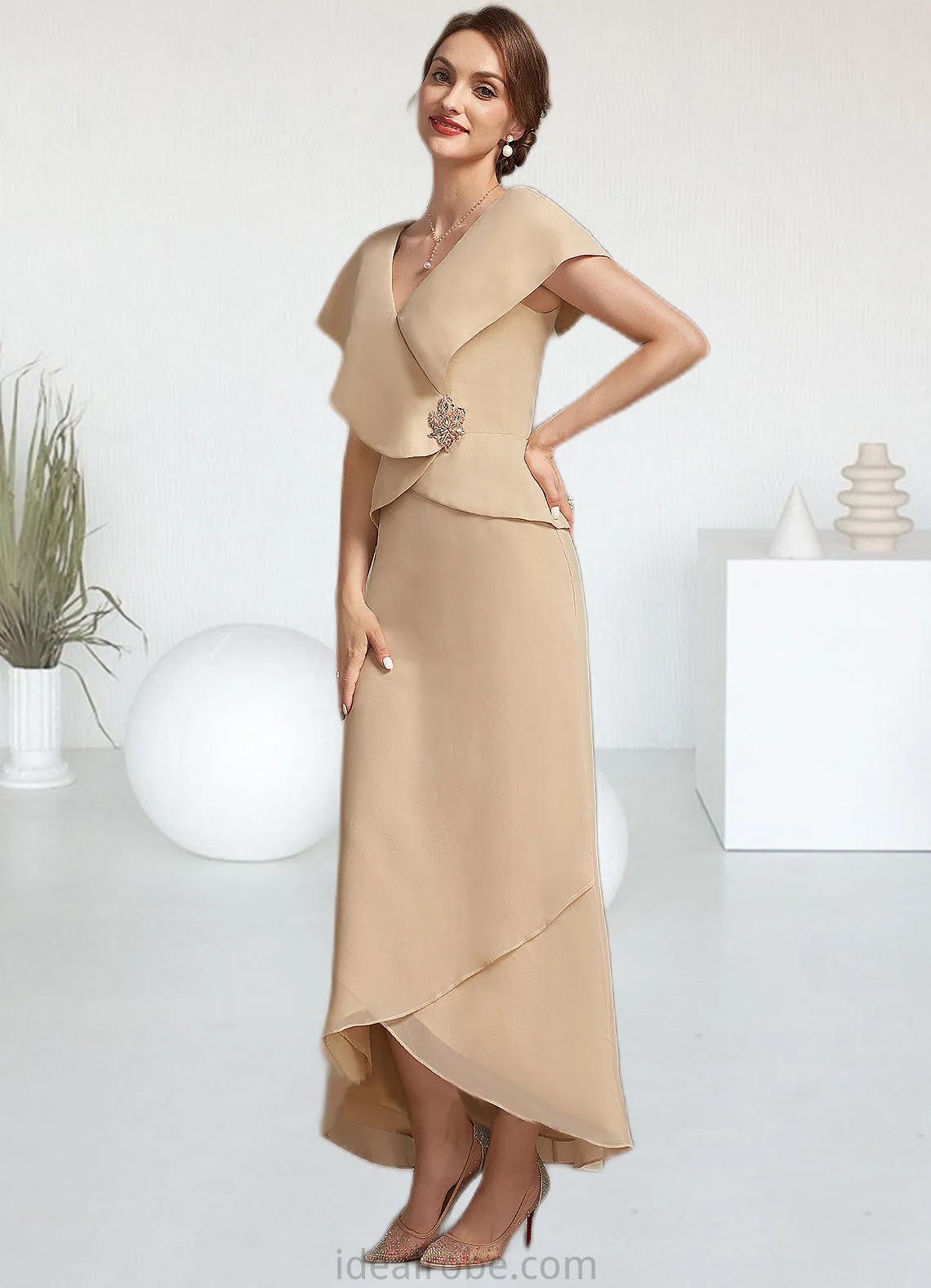 Marisa A-line V-Neck Asymmetrical Chiffon Mother of the Bride Dress With Beading Sequins STK126P0014615