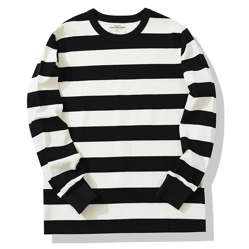 Men's American Retro Prisoner Motorcycle Thick Stripe Long Sleeve T-Shirt