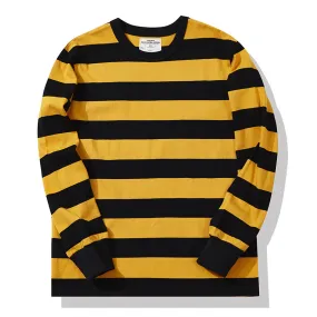 Men's American Retro Prisoner Motorcycle Thick Stripe Long Sleeve T-Shirt