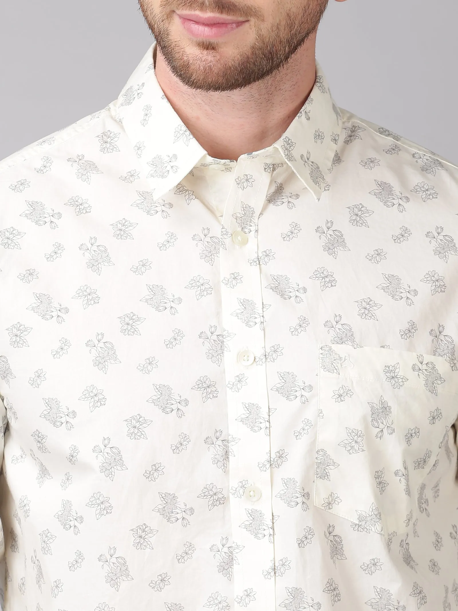 MEN'S ECRU PRINT SLIM FIT SHIRT