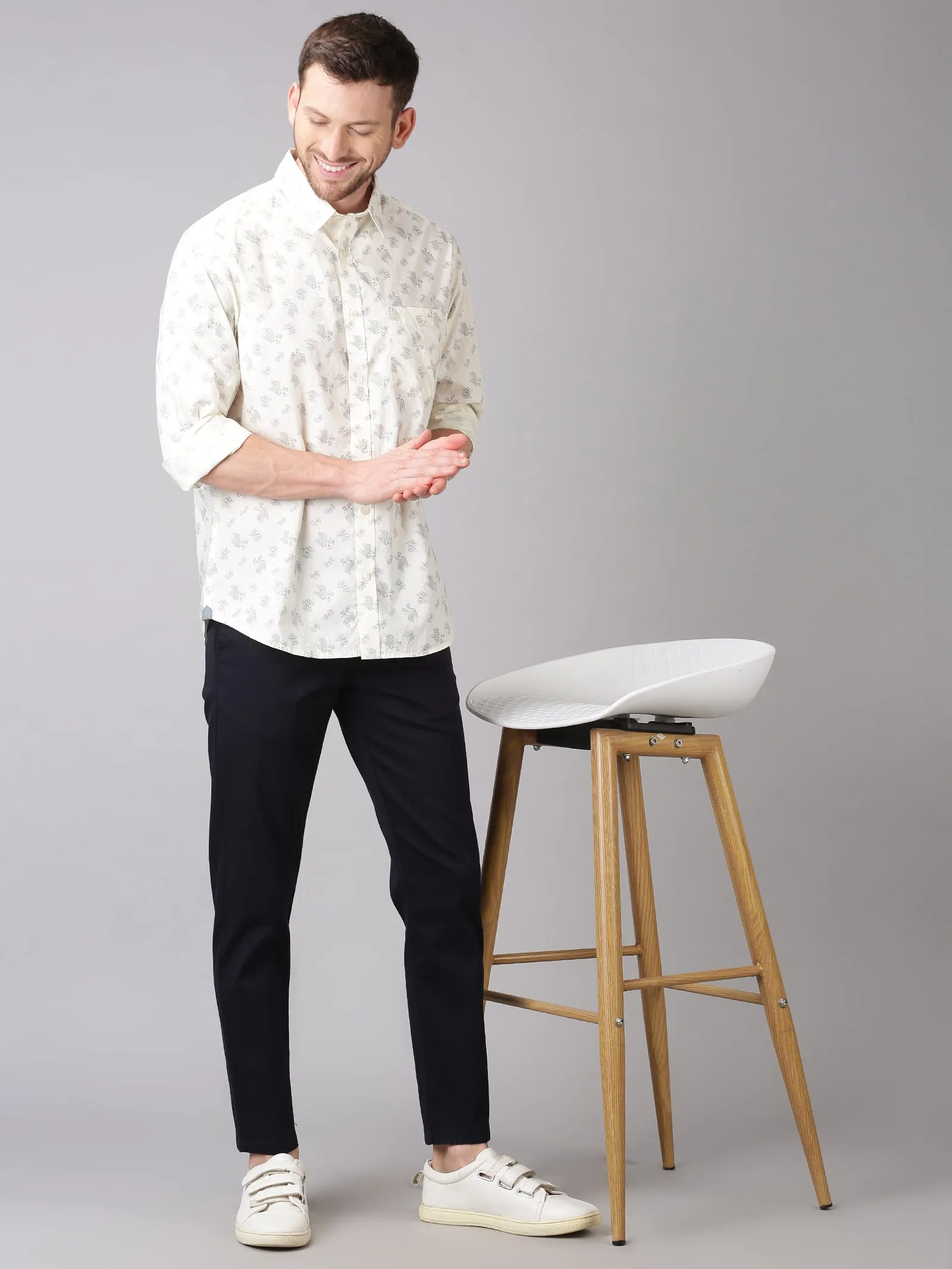 MEN'S ECRU PRINT SLIM FIT SHIRT