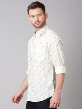 MEN'S ECRU PRINT SLIM FIT SHIRT