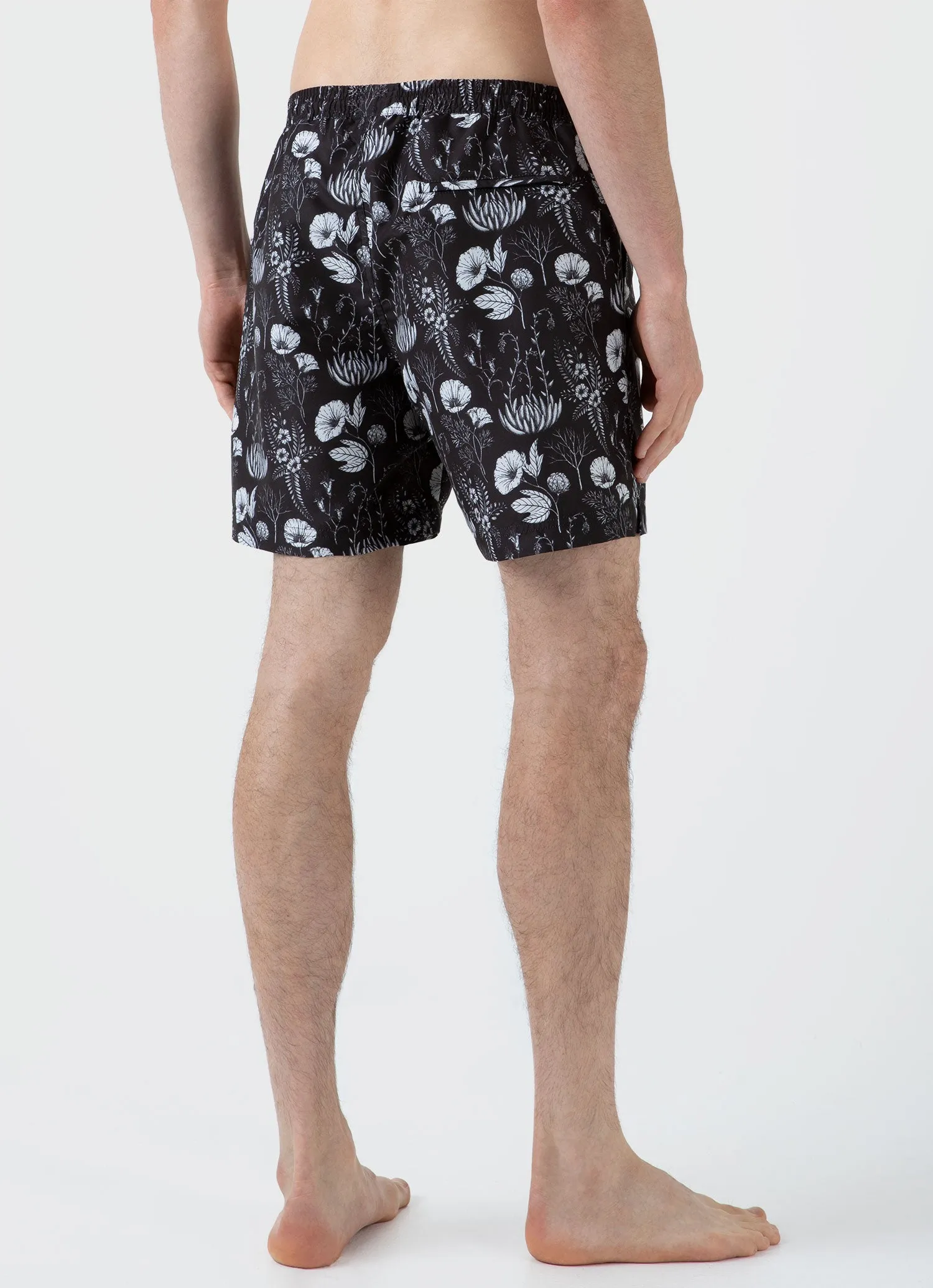 Men's Leaf Print Swim Short in Black