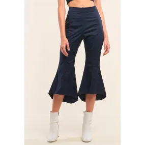 Navy Solid High Waisted Retro Bell Bottom Flare Pants