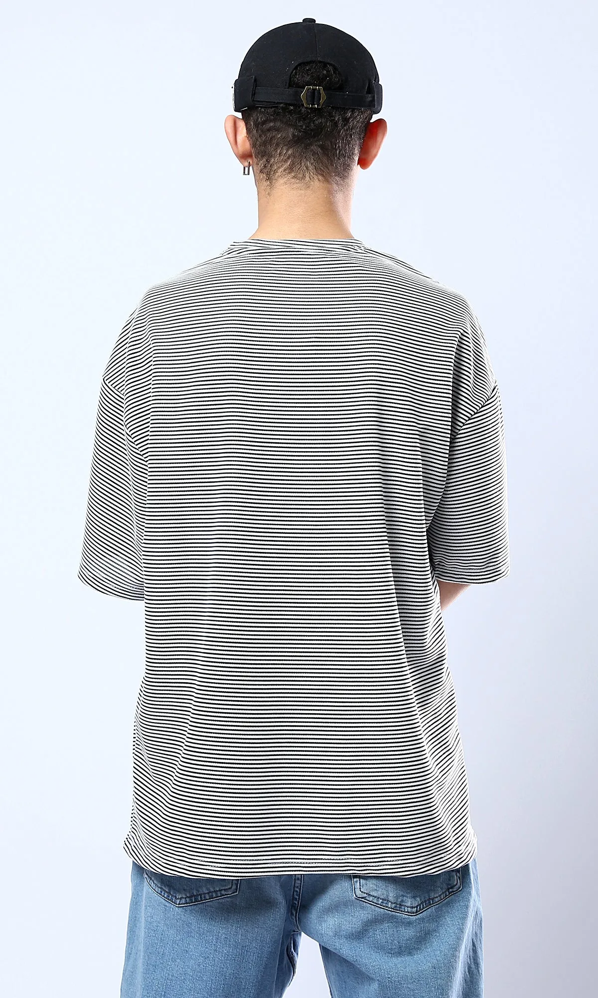 O180759 Relaxed Fit Striped Black & White Rayon Tee