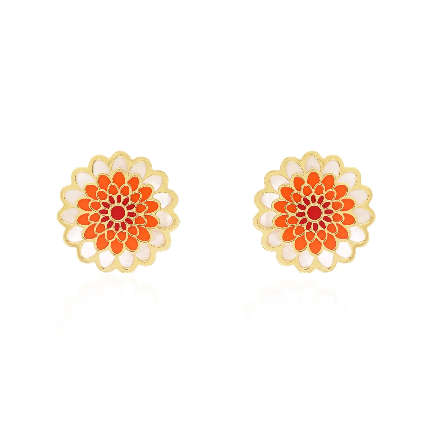 Orange Dahlia Flower Stud Earrings