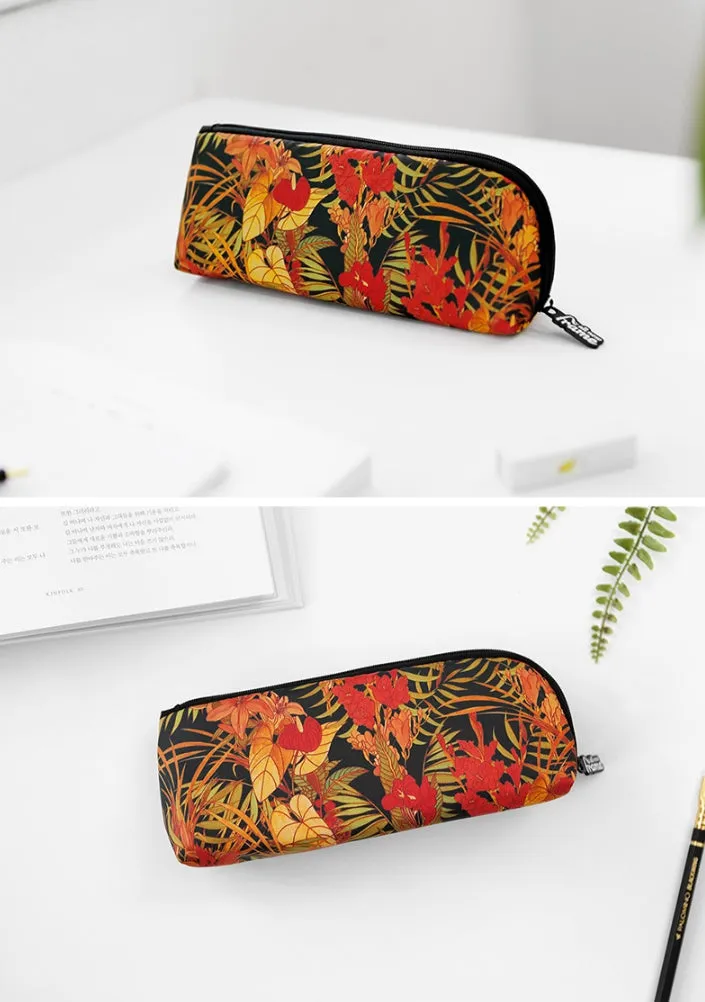 Orange Red Tropical Flowers Graphic Pencil Cases Flowers Stationery Zipper School 19cm Office Cosmetics Pouches Artists Designer Prints Gifts Bags Purses Students Inner Pocket