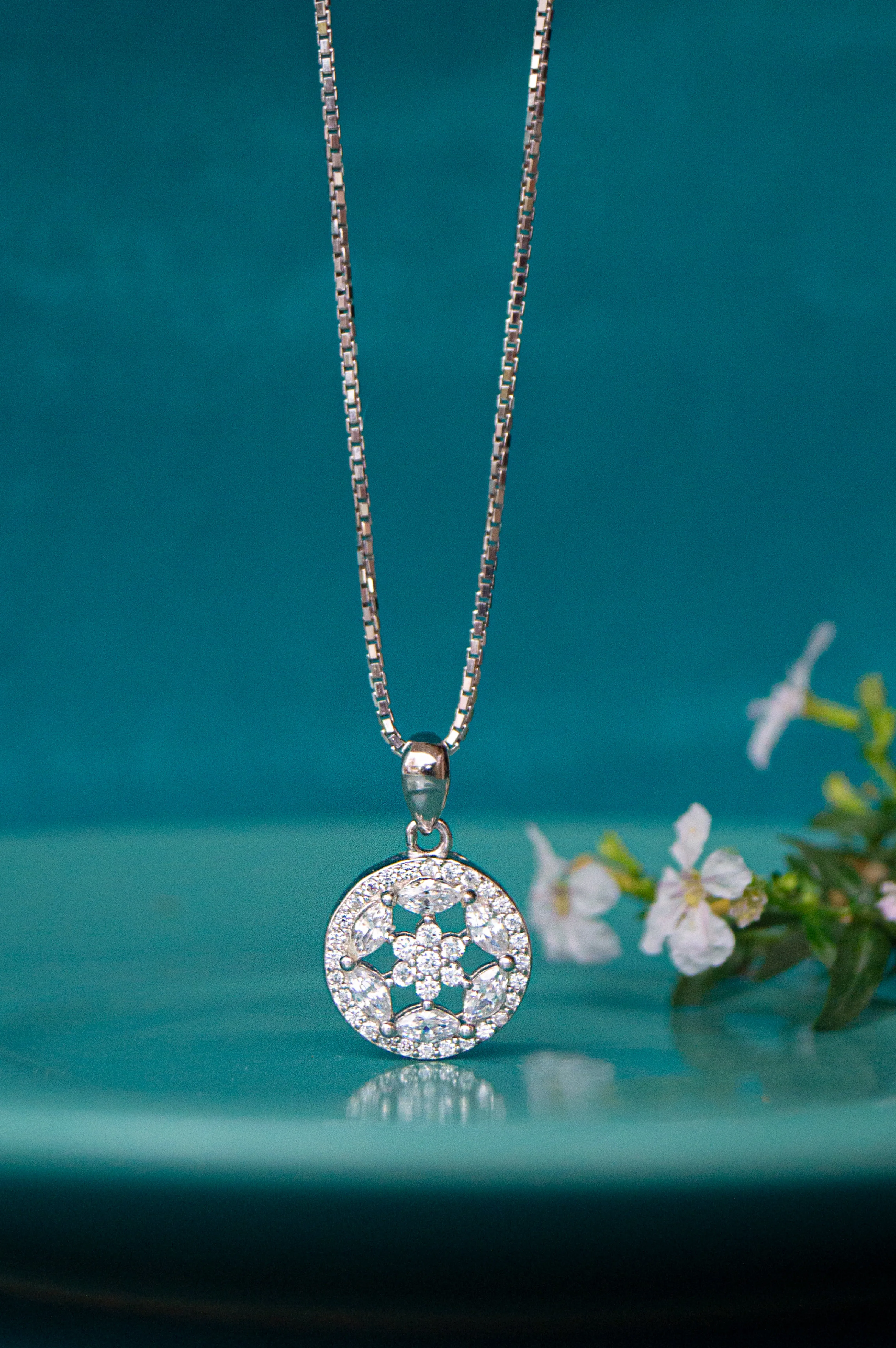 Ornate Flower Sterling Silver Pendant Set