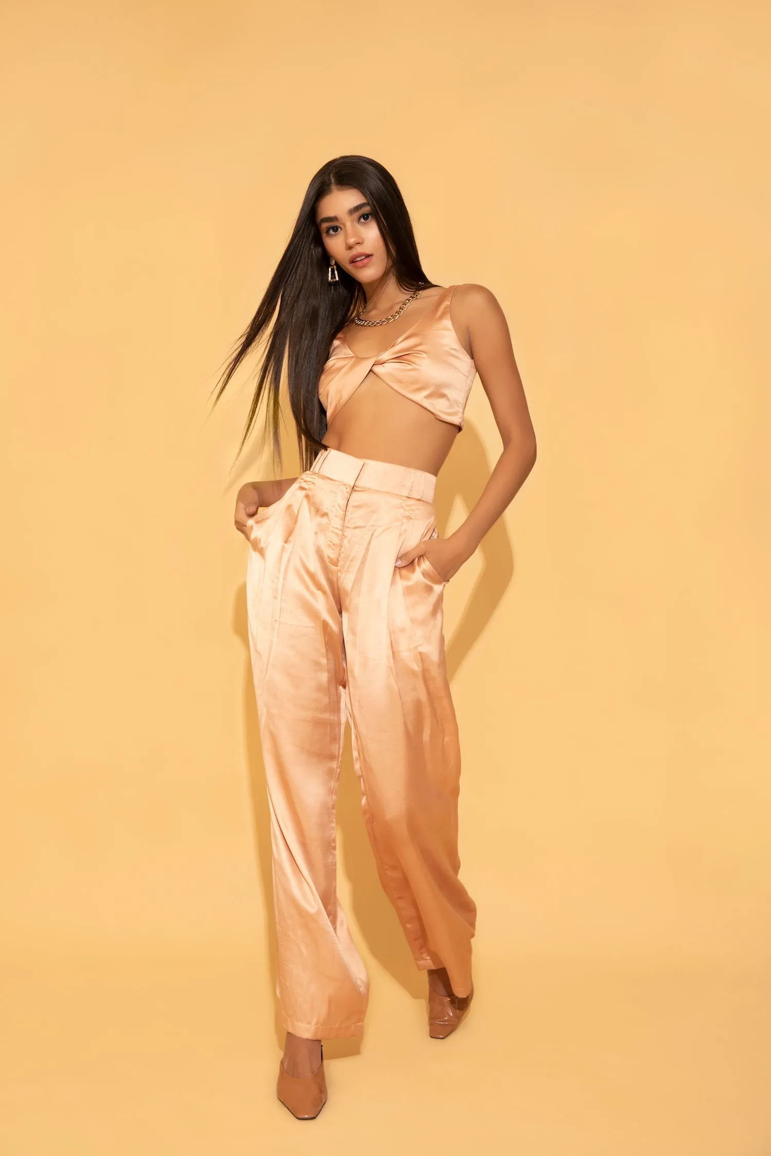 Peach Satin Twist Crop Top