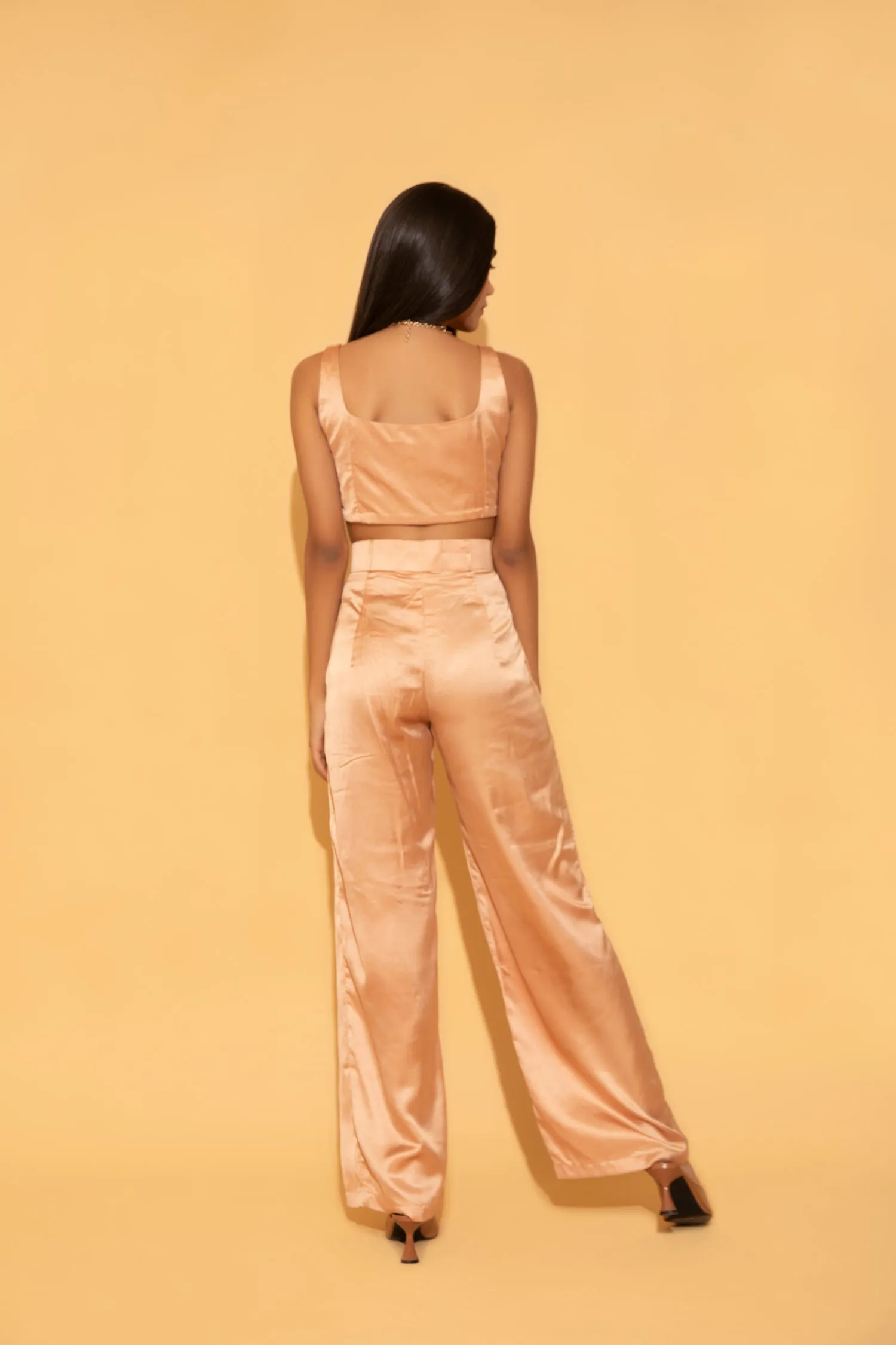 Peach Satin Twist Crop Top