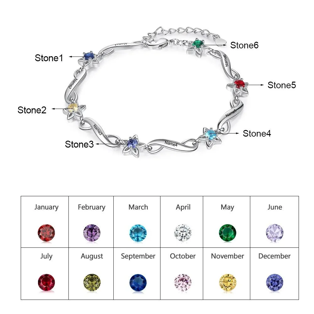 Personalized 6 Birthstone Flower Bracelets