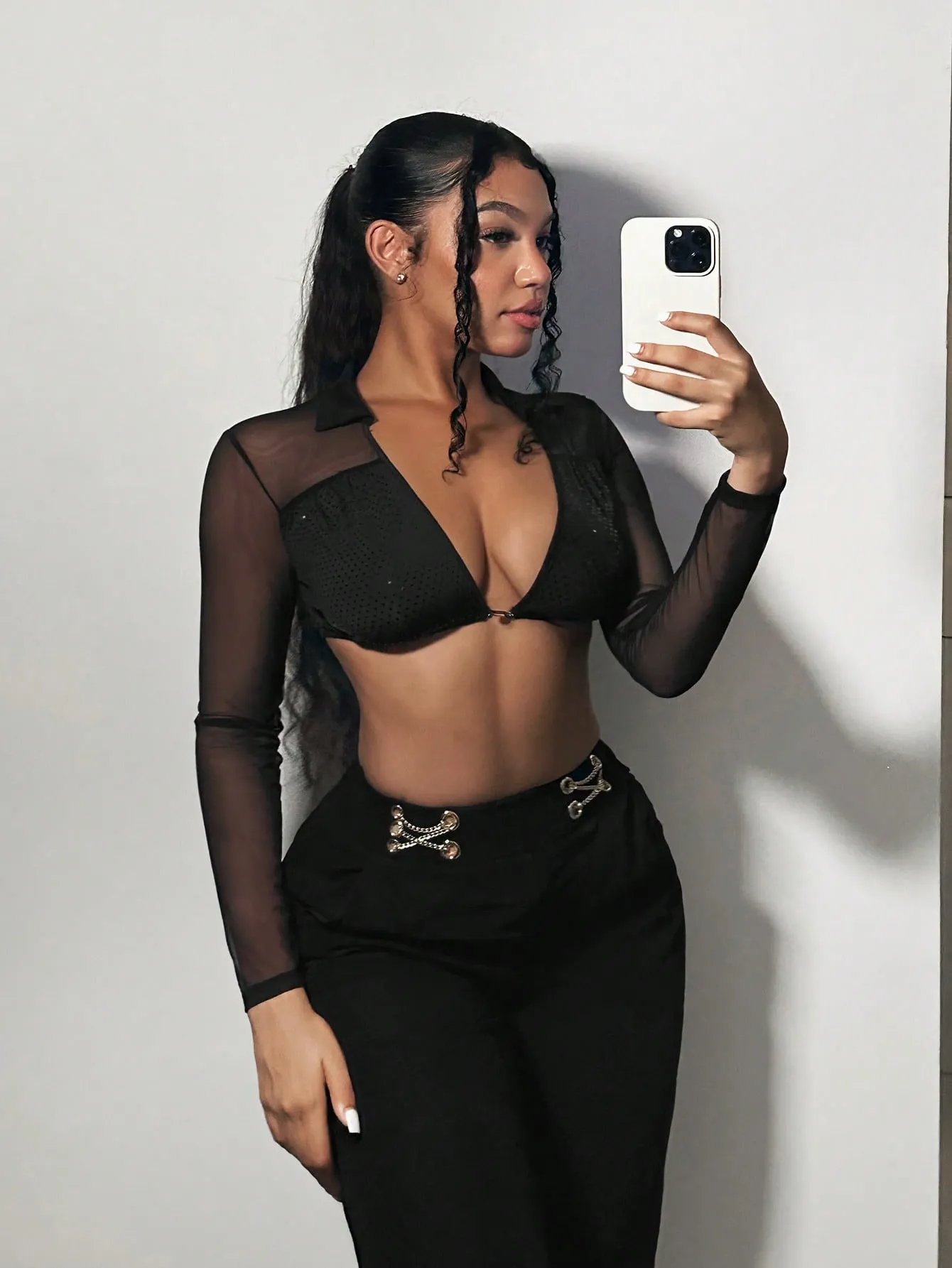 Plunging Neck Crop Mesh Top