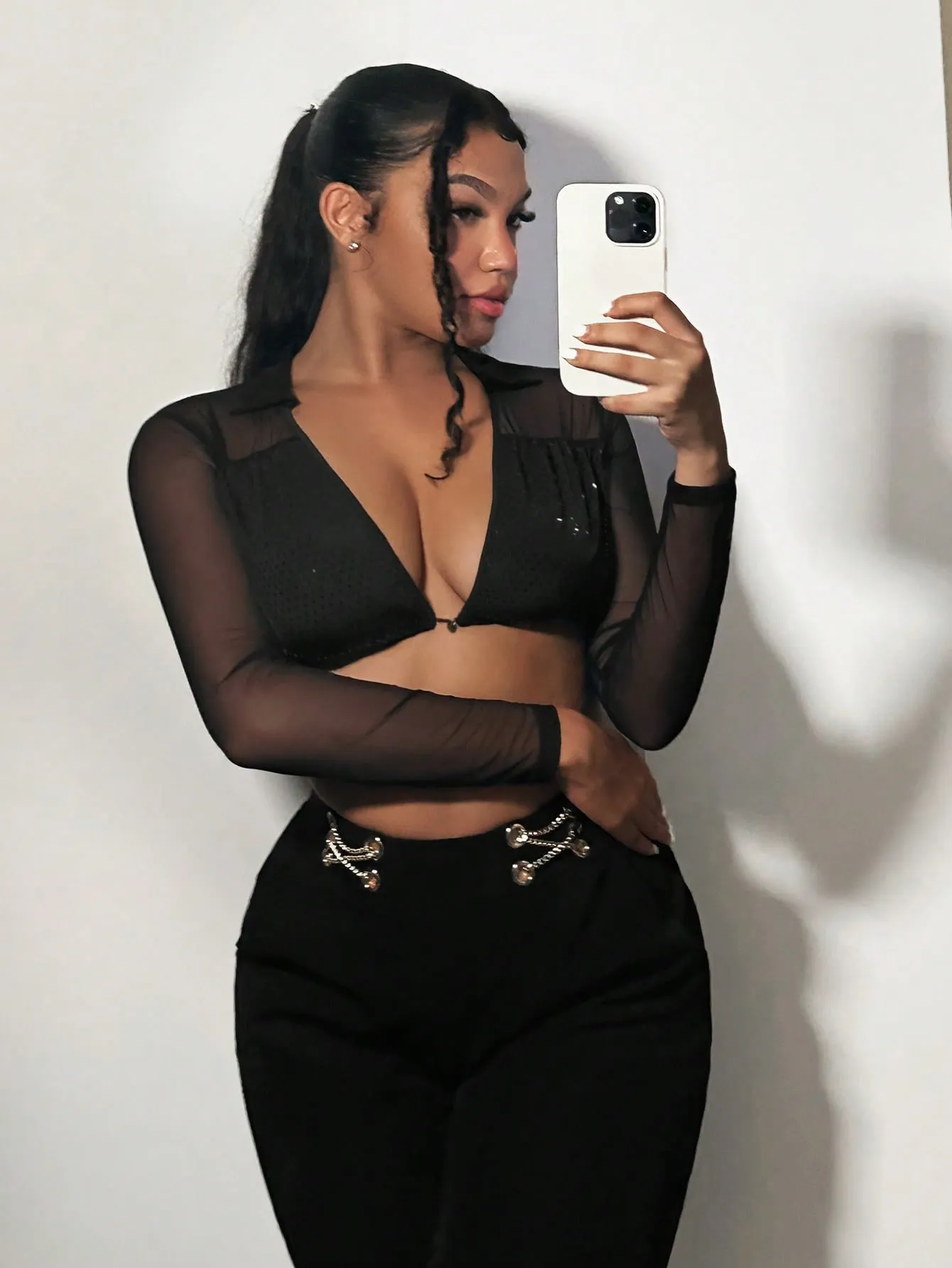 Plunging Neck Crop Mesh Top