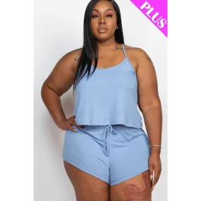 Plus Ribbed Strappy Top And Shorts Set