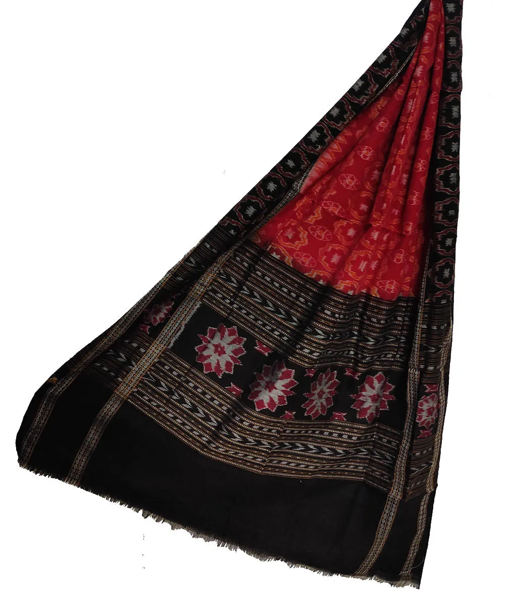 Red black handwoven cotton sambalpuri dupatta