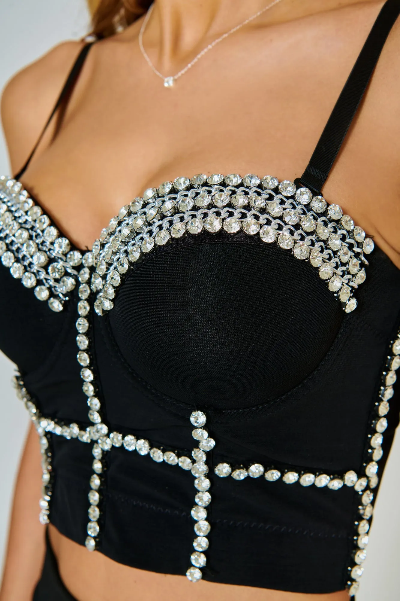 Ruby Rhinestone Corset Top - Black