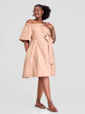 Safari Zene Off Shoulder Dress - Taupe