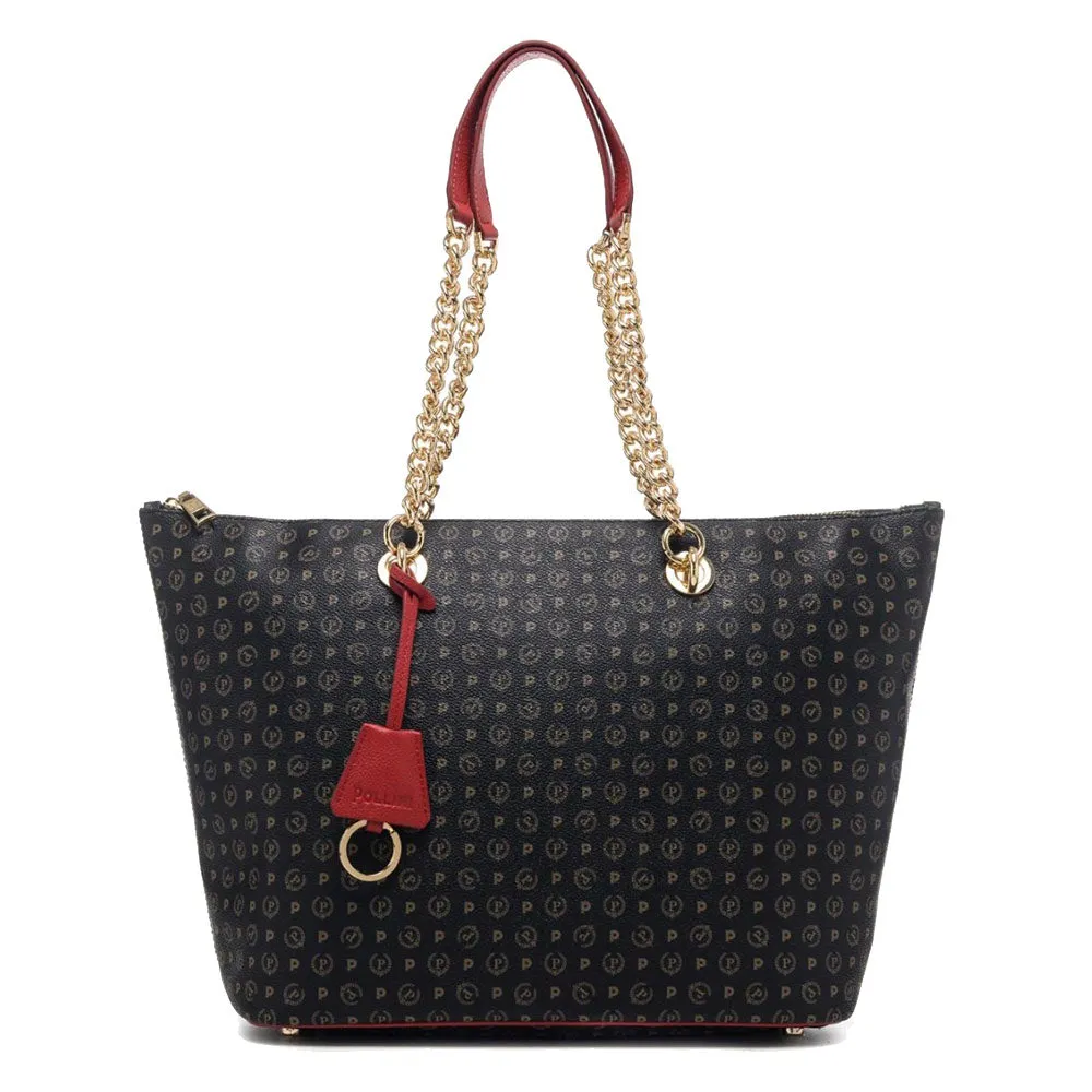 Shopping Bag Donna POLLINI linea Heritage Logo Classic Nero e Lacca