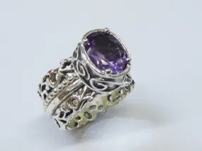 Silver ring for women set with amethyst zircon /  Sterling Silver .925 Designer Jewelry