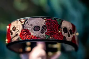 Skull and Roses Dog Collar