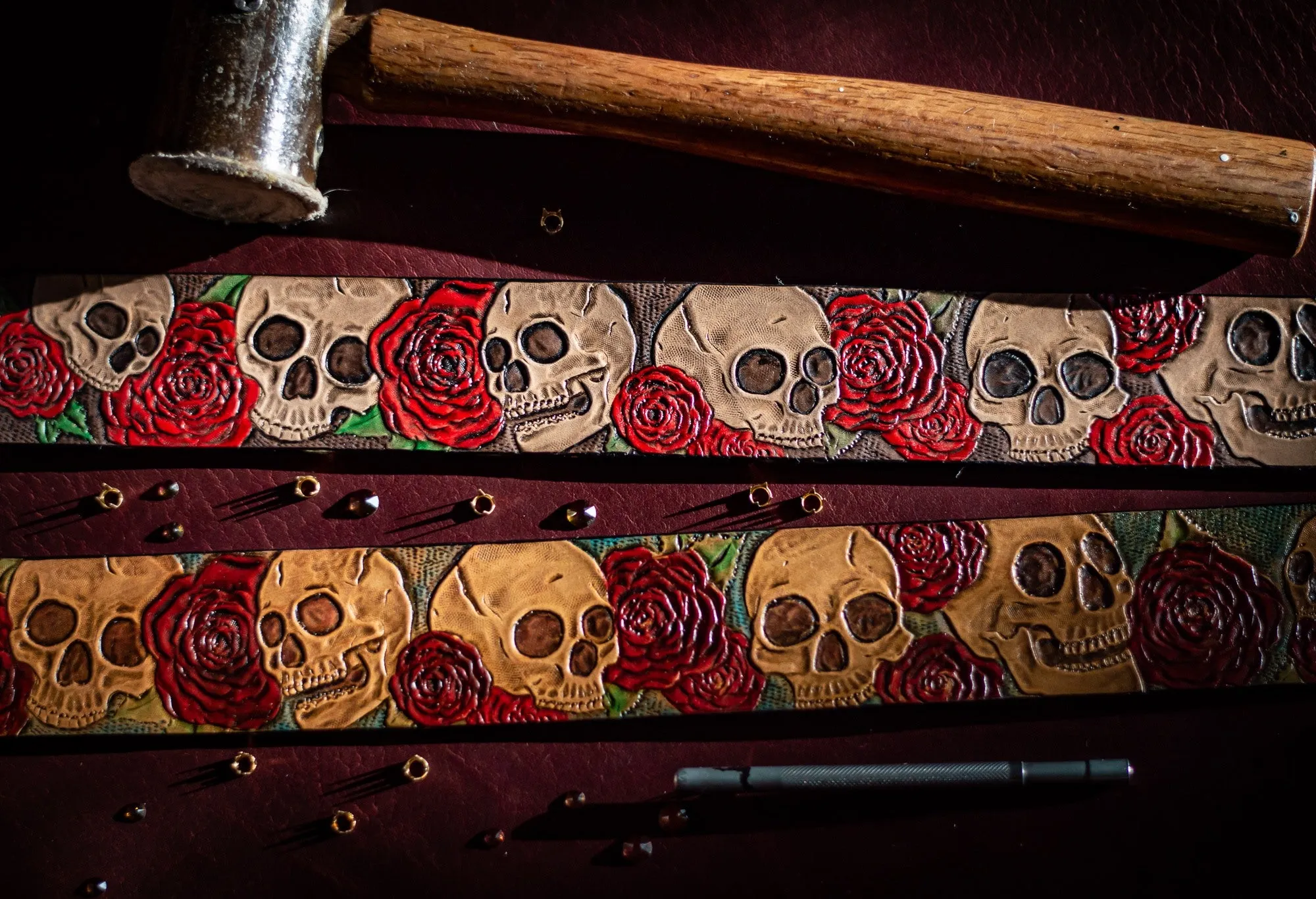 Skull and Roses Dog Collar