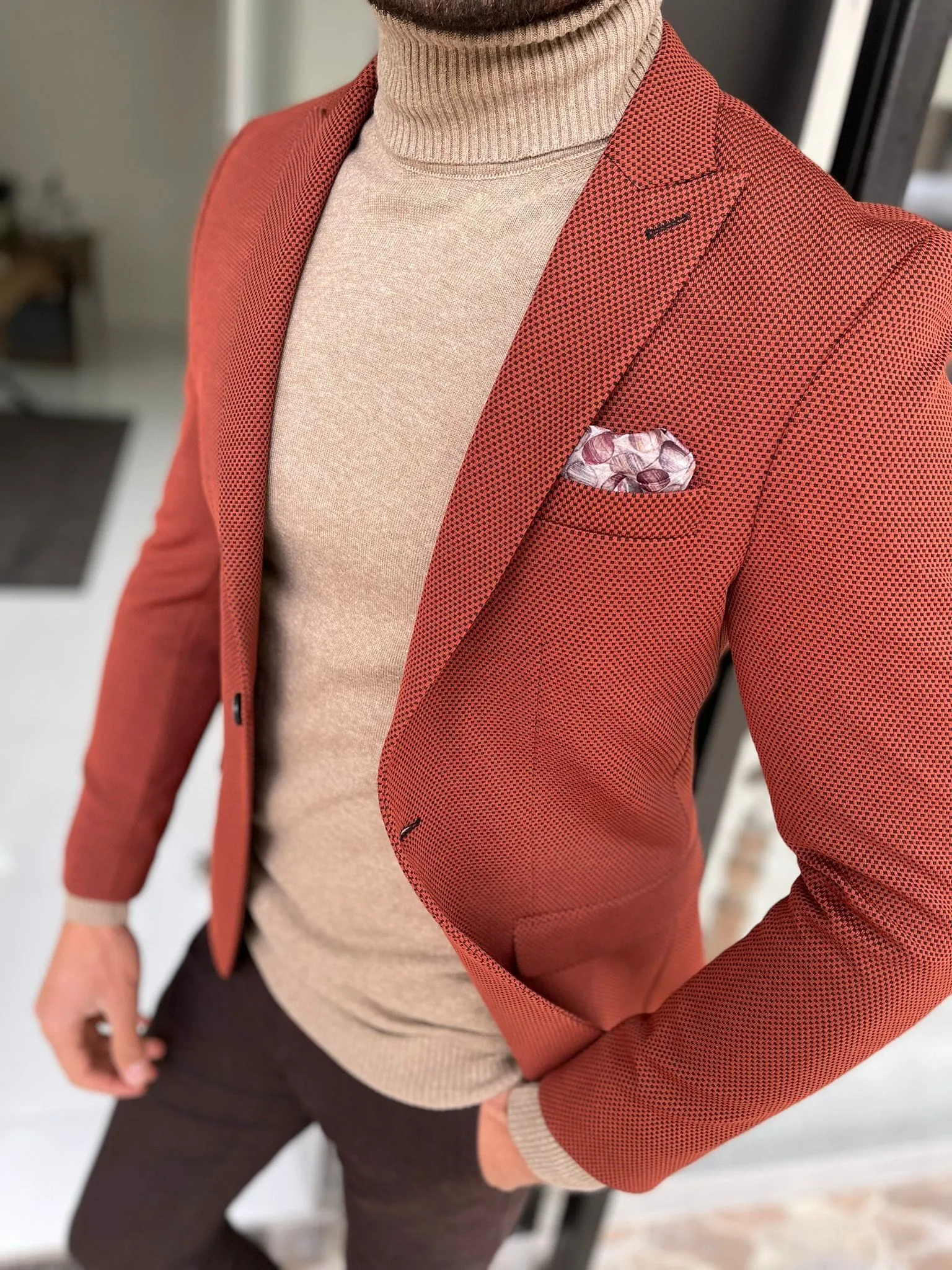 Slim Fit Self-patterned Tile wool Jacket