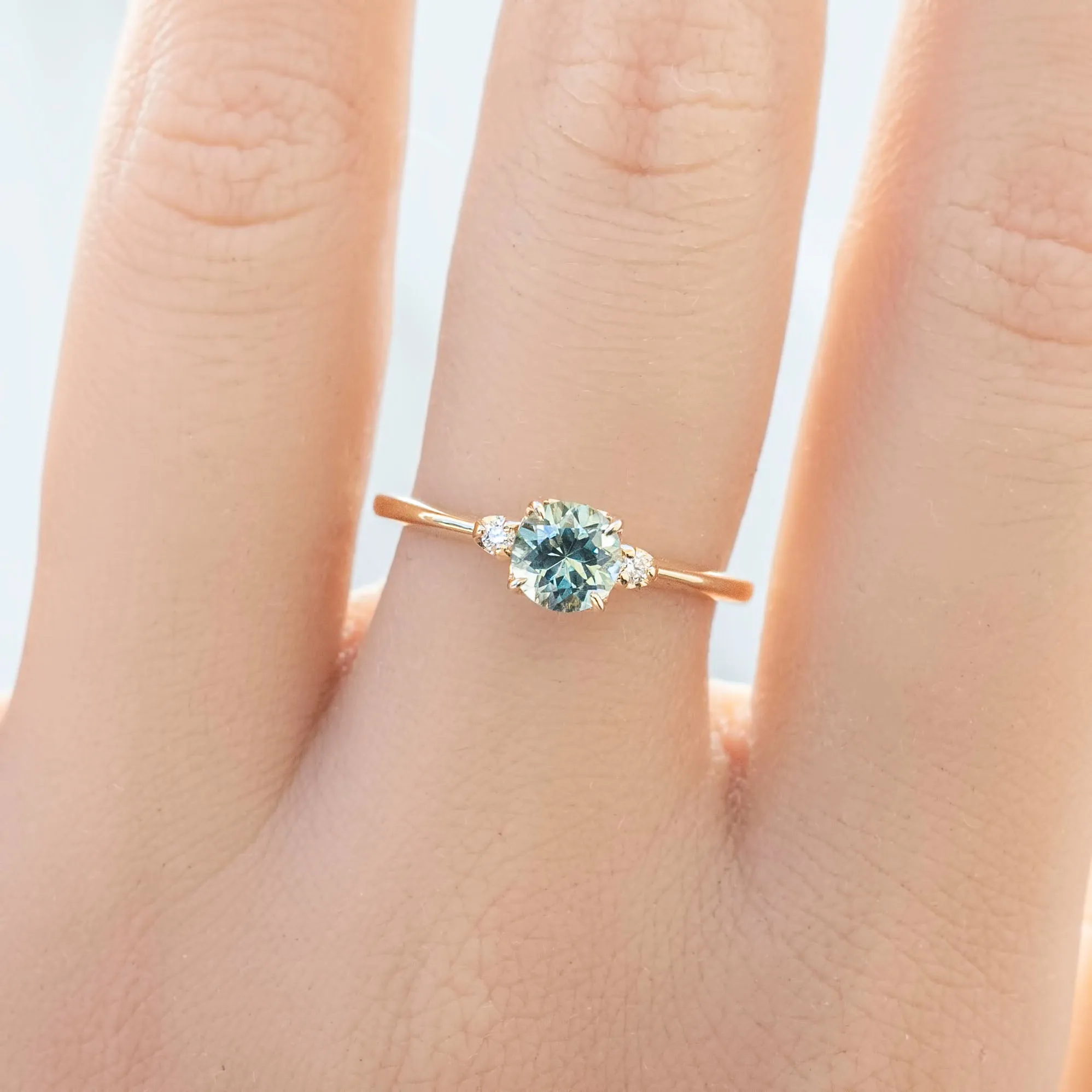 Sofia Ring 0.83ct Aqua Blue Green Montana Sapphire, 14K Yellow Gold