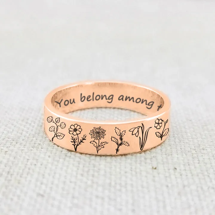 Sterling Silver Birth Flower Ring Personalized Flower Ring You Belong Among the Wildflowers