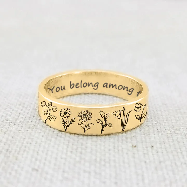 Sterling Silver Birth Flower Ring Personalized Flower Ring You Belong Among the Wildflowers