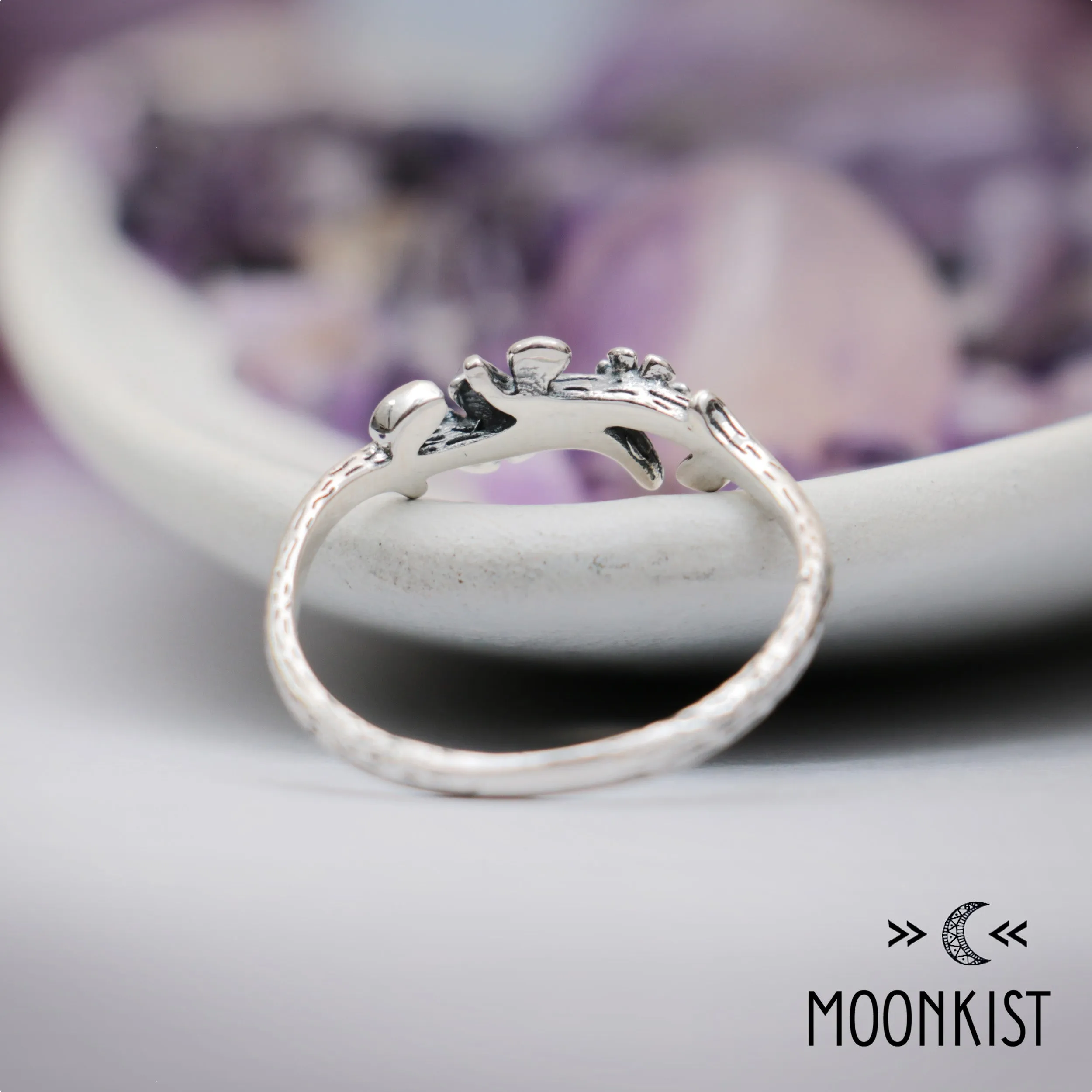 Sterling Silver Textured Flower and Vine Ring | Moonkist Designs