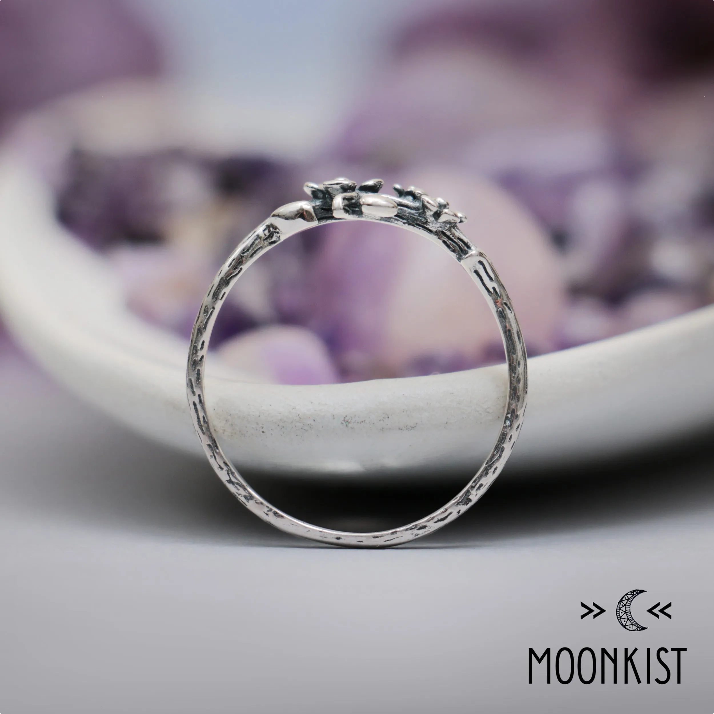 Sterling Silver Textured Flower and Vine Ring | Moonkist Designs