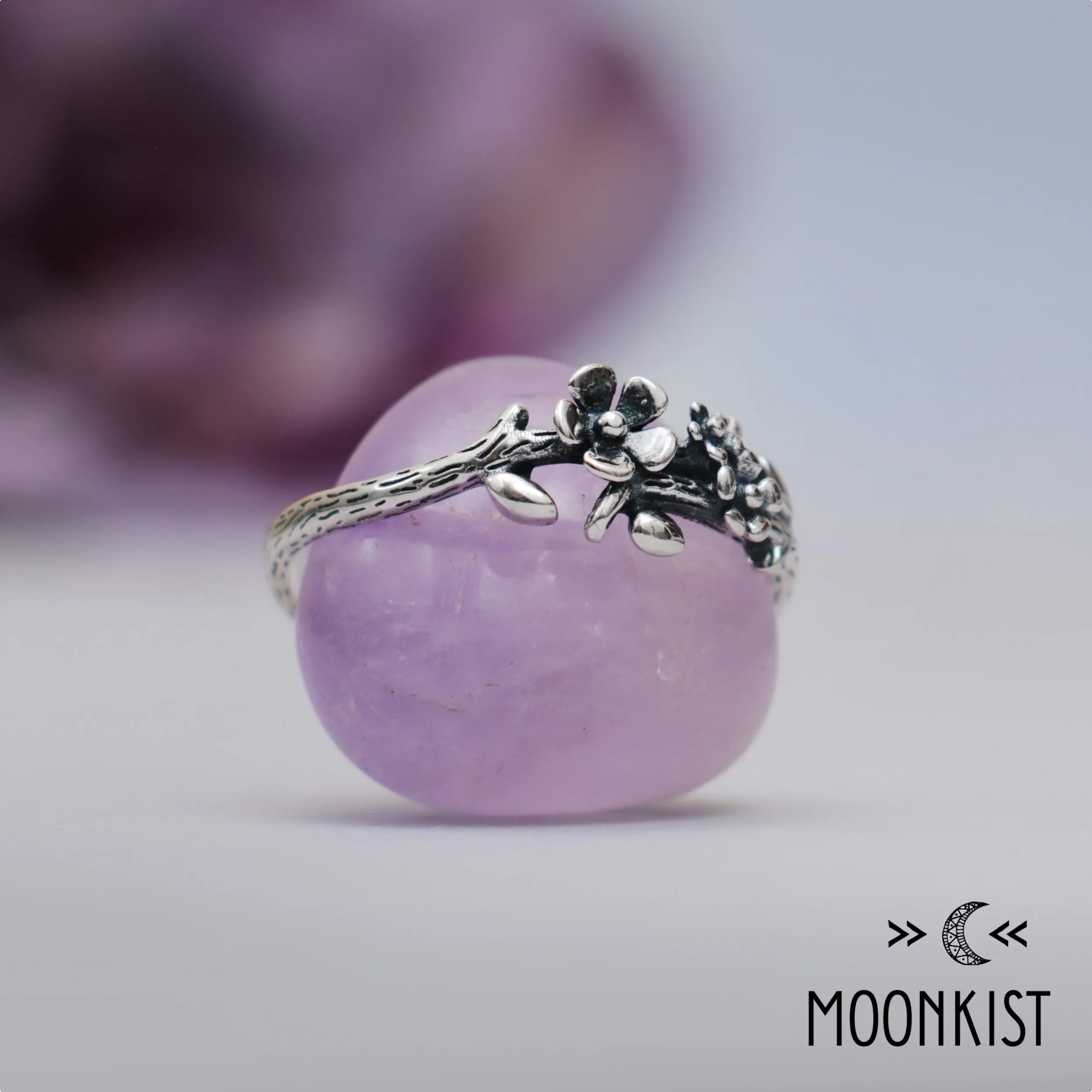 Sterling Silver Textured Flower and Vine Ring | Moonkist Designs