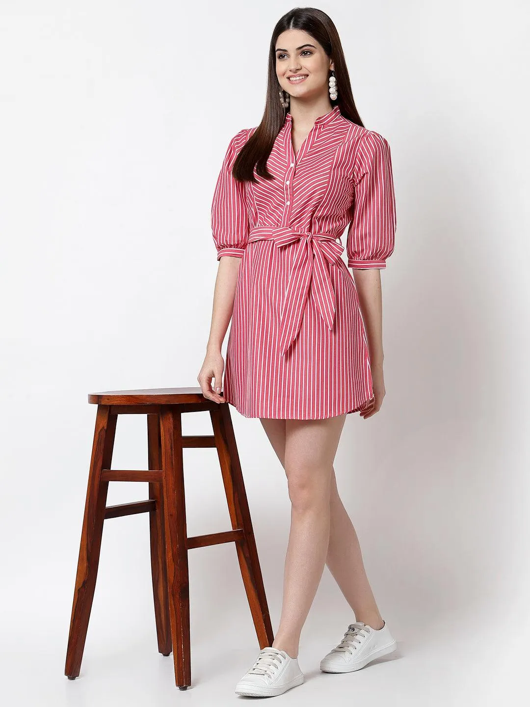 Striped Cotton Shirt Mini Dress