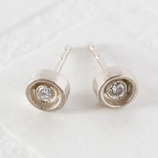 Sustainable Round Diamond Earrings: Vintage inspired diamond earrings in a modern and chic ellipse design - Small diamond studs by Anueva Jewelry