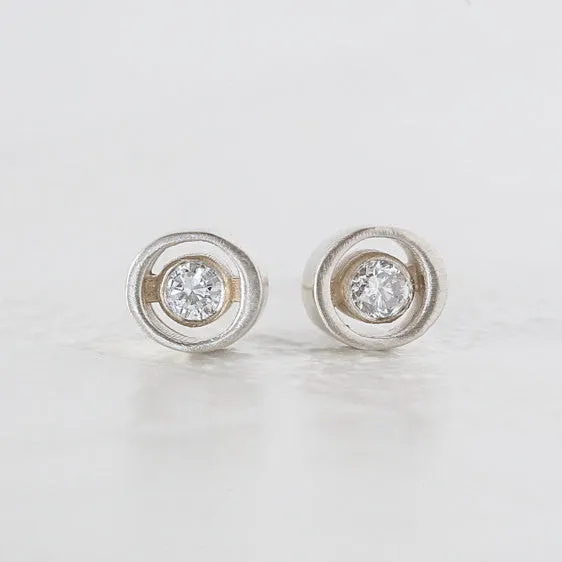 Sustainable Round Diamond Earrings: Vintage inspired diamond earrings in a modern and chic ellipse design - Small diamond studs by Anueva Jewelry