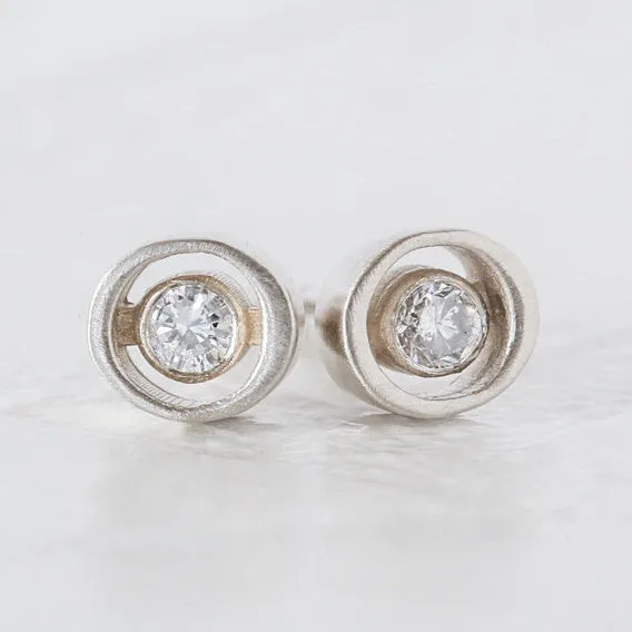 Sustainable Round Diamond Earrings: Vintage inspired diamond earrings in a modern and chic ellipse design - Small diamond studs by Anueva Jewelry