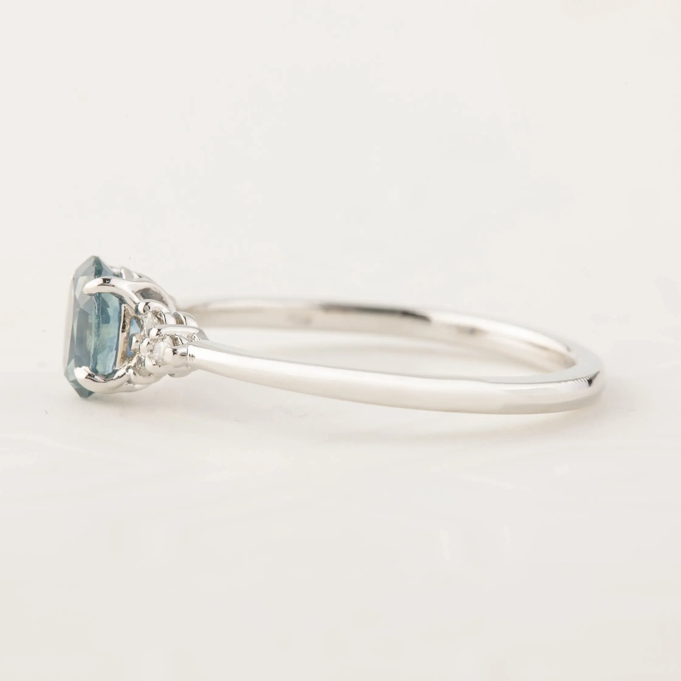 Teresa Ring - 6x4mm 0.60ct Teal Blue Montana Sapphire, 14k White Gold