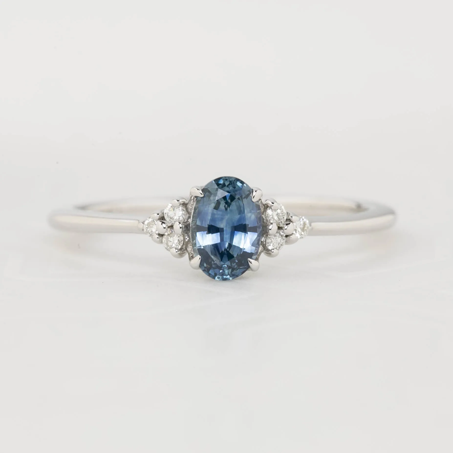 Teresa Ring - 6x4mm 0.60ct Teal Blue Montana Sapphire, 14k White Gold