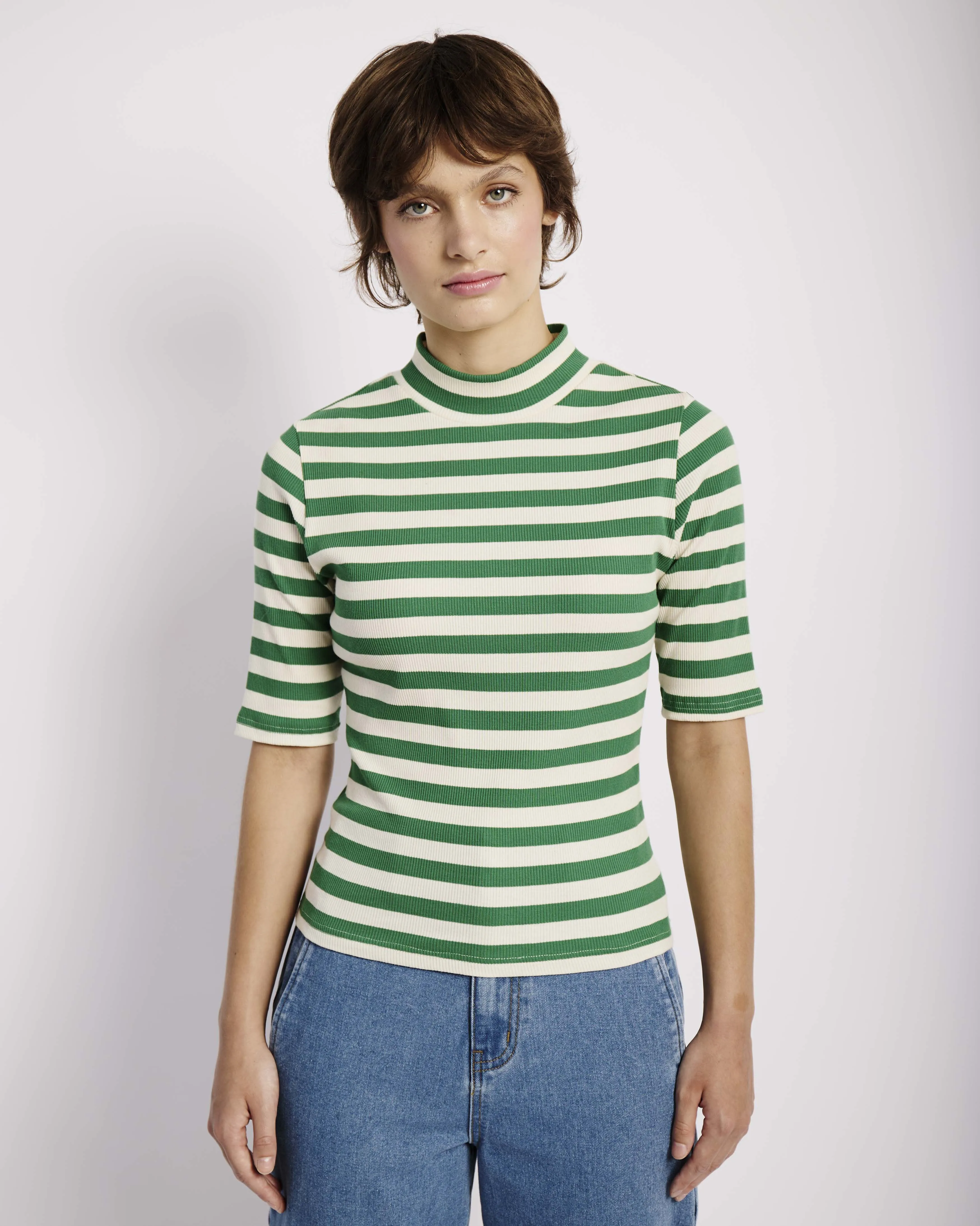 The Essential Polo Basic with Ballerina Sleeve in Green and Milk