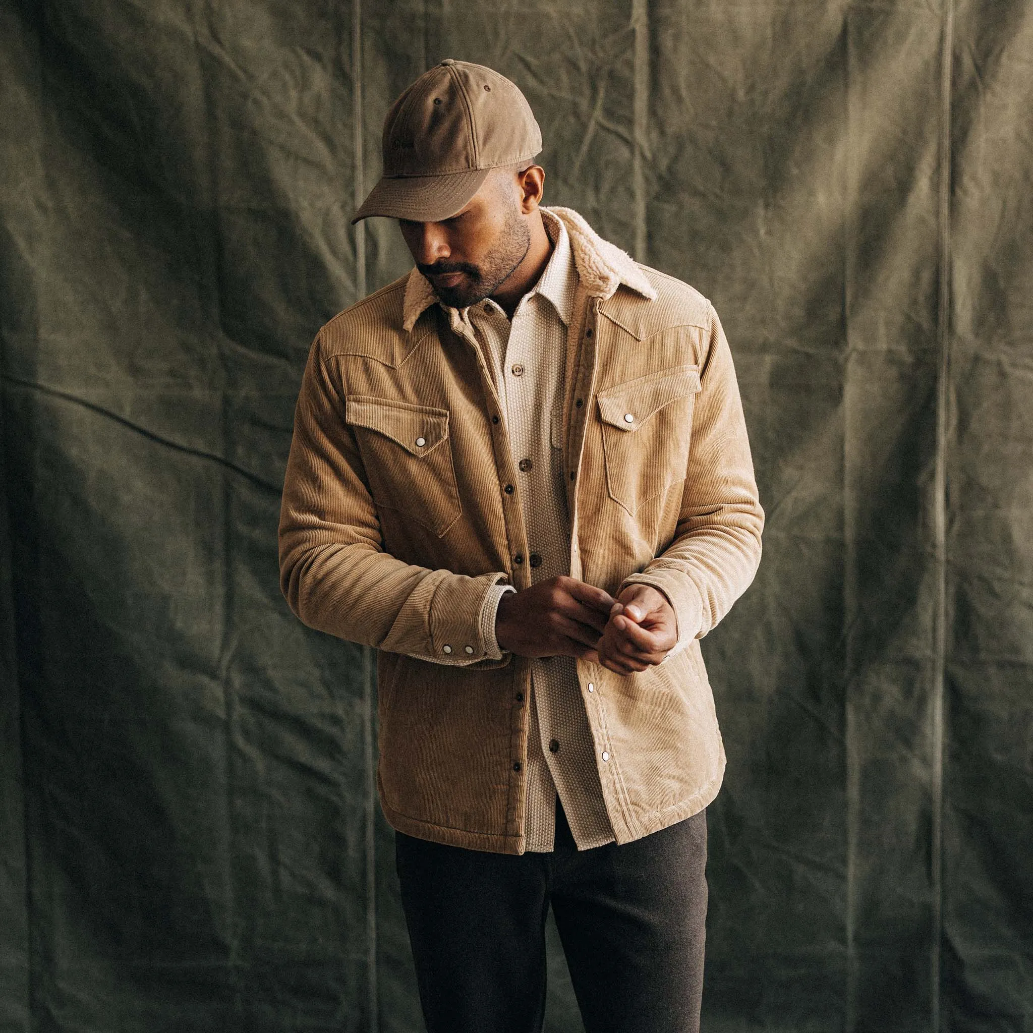 The Western Shirt Jacket in Dark Khaki Corduroy