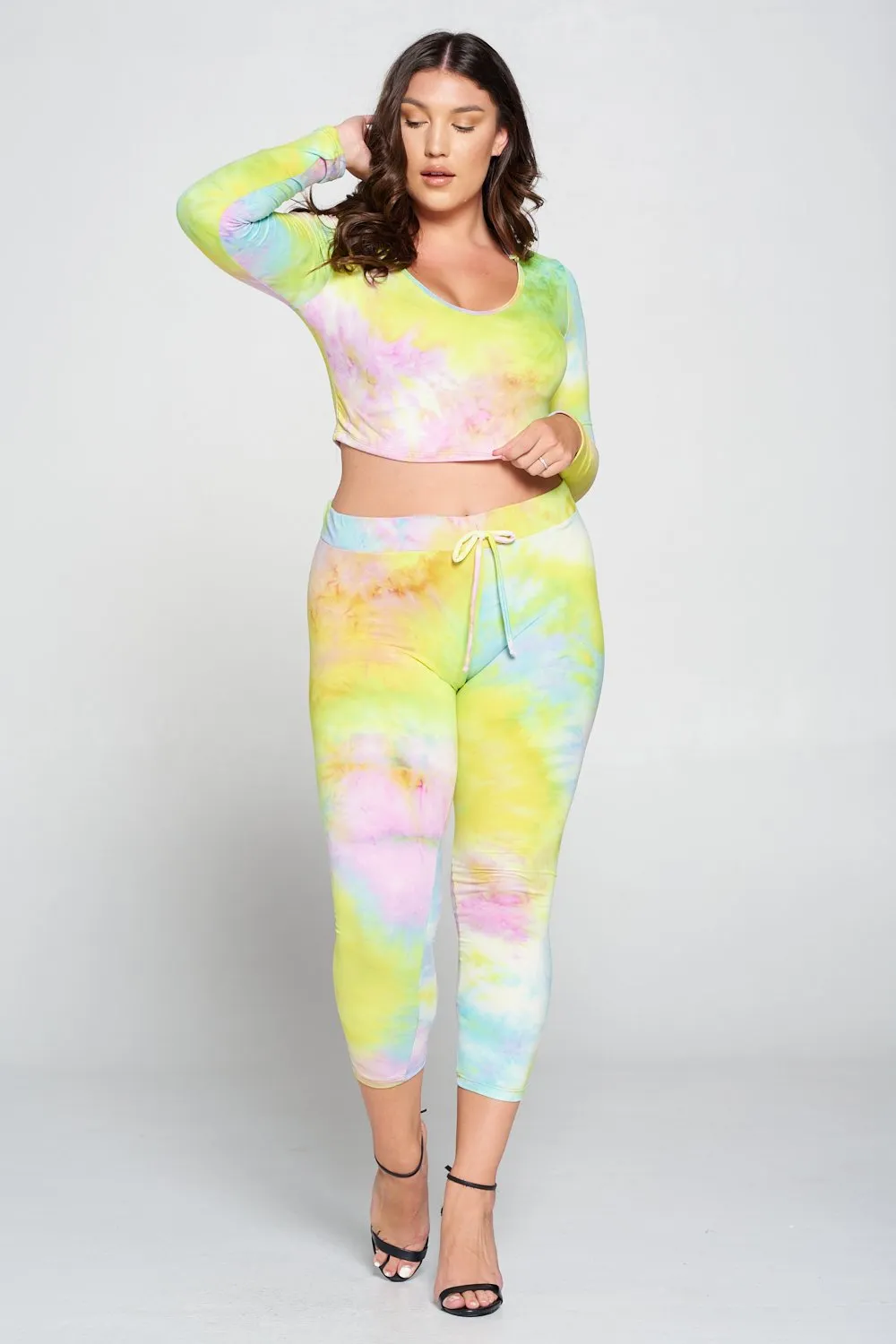 Tie Dye Crop Pullover Hoodie and Sweatpants Set