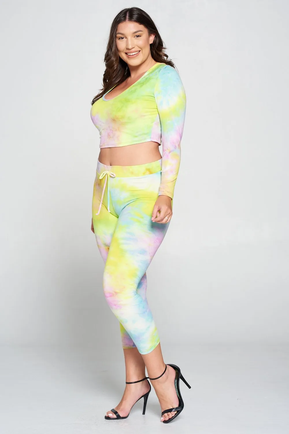 Tie Dye Crop Pullover Hoodie and Sweatpants Set