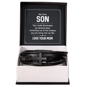 To My Son Cross Bracelet from Mom, Your Smile Illuminates My Darkest Days