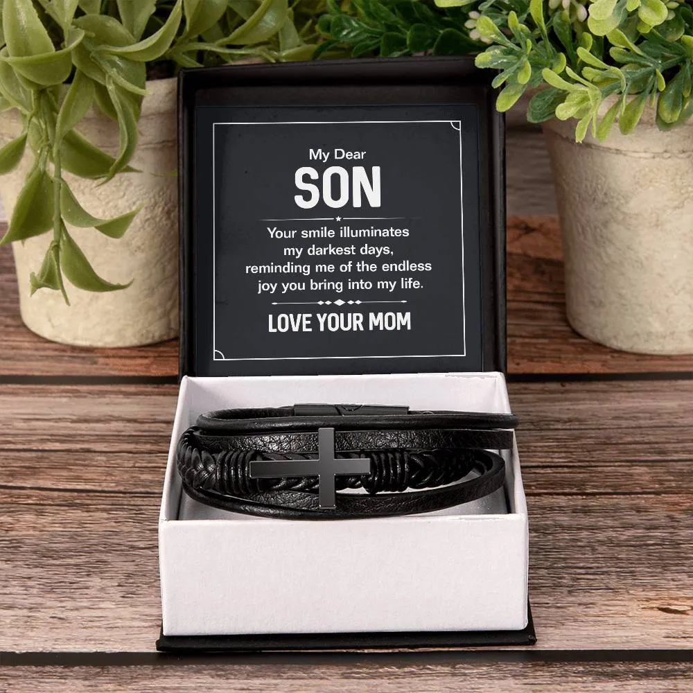 To My Son Cross Bracelet from Mom, Your Smile Illuminates My Darkest Days