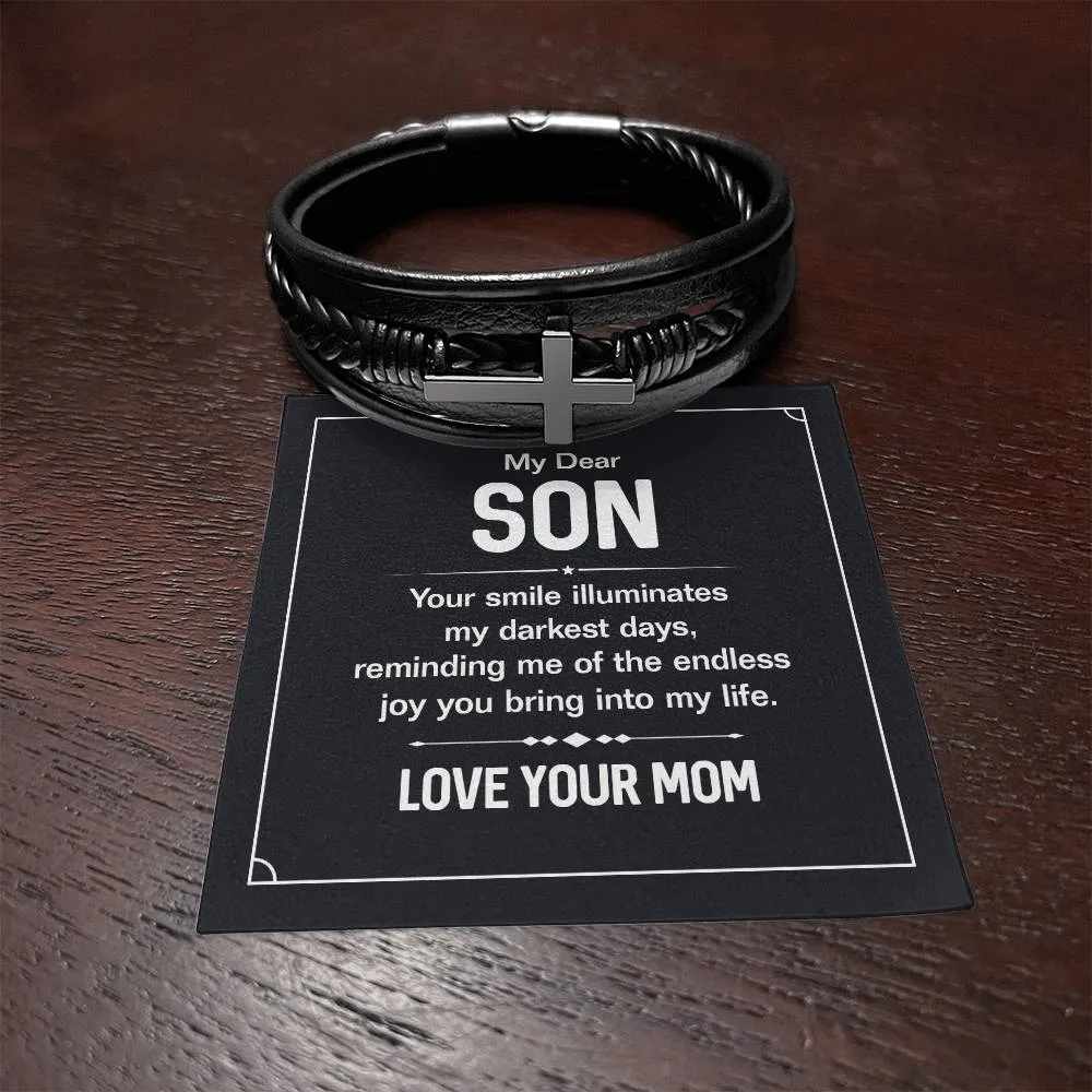 To My Son Cross Bracelet from Mom, Your Smile Illuminates My Darkest Days