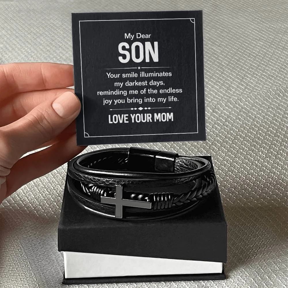 To My Son Cross Bracelet from Mom, Your Smile Illuminates My Darkest Days