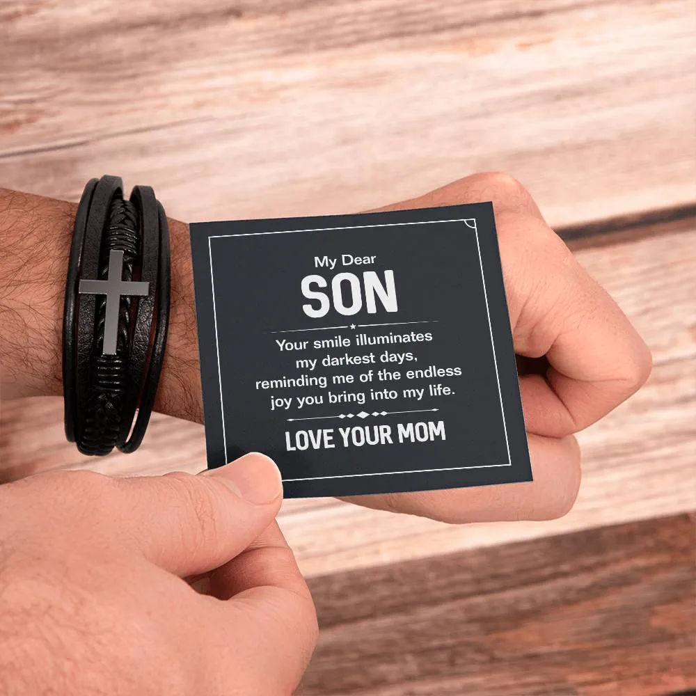 To My Son Cross Bracelet from Mom, Your Smile Illuminates My Darkest Days