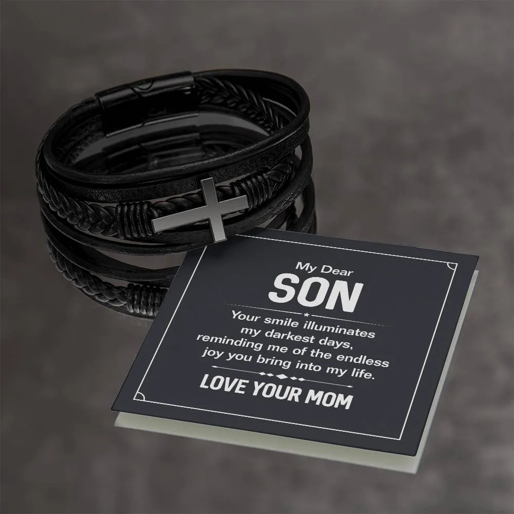 To My Son Cross Bracelet from Mom, Your Smile Illuminates My Darkest Days